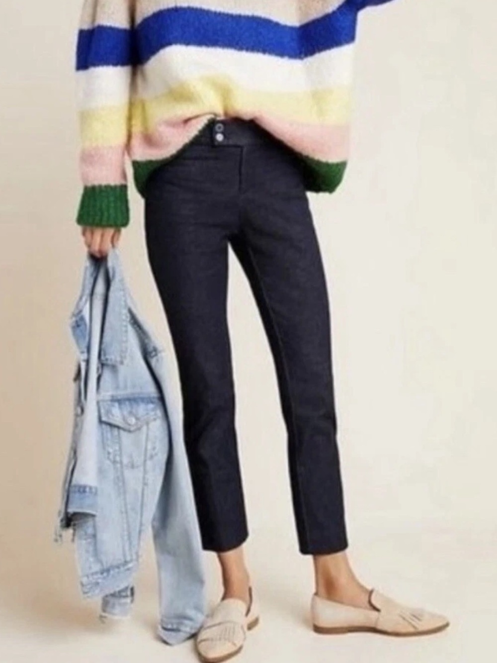 A+ Anthropologie The Essential Slim Navy and Denim Slim Capri Jeans Size 16